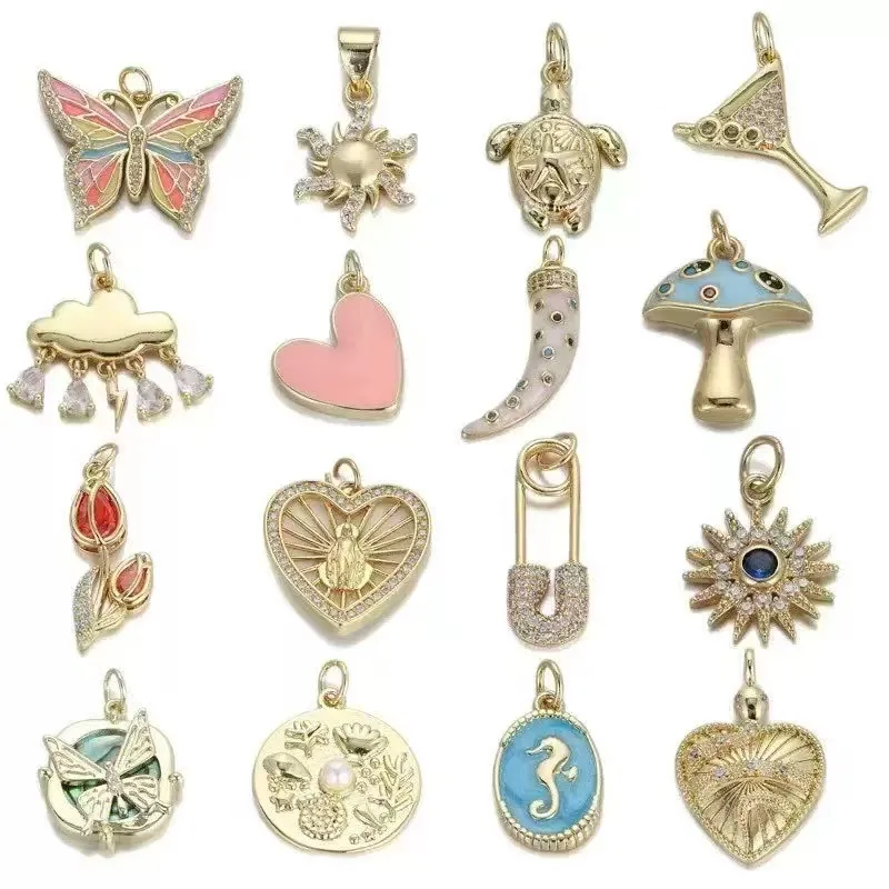 Casual Simple Style Heart Shape Butterfly Shell Copper Polishing Enamel Inlay Acrylic Pearl Zircon 18K Gold Plated DIY Jewelry Accessories display picture 1