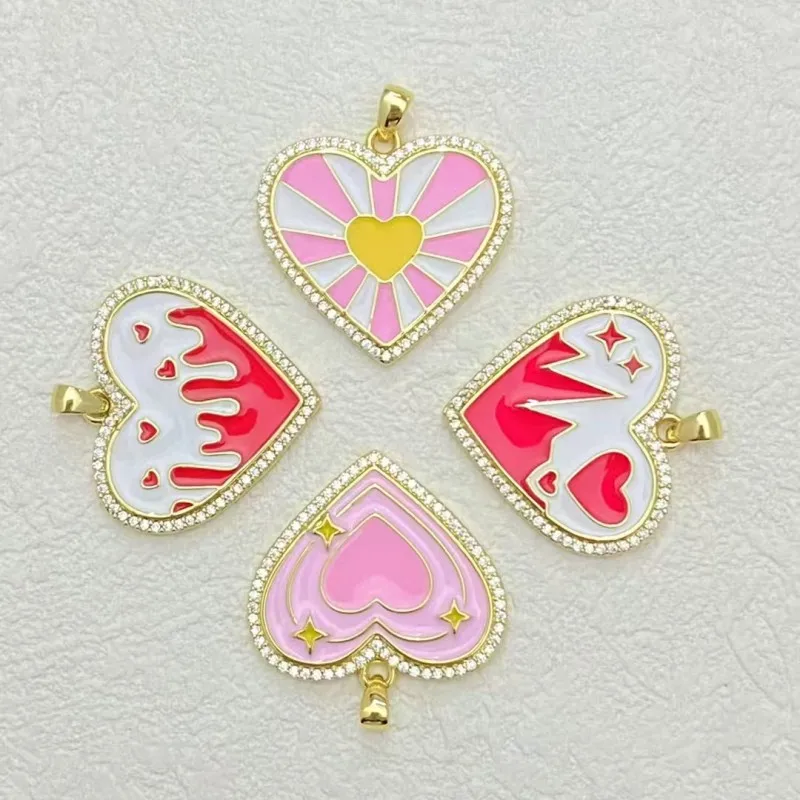 IG Style Casual Simple Style Star Heart Shape Copper Polishing Enamel Inlay Zircon 18K Gold Plated DIY Jewelry Accessories display picture 1