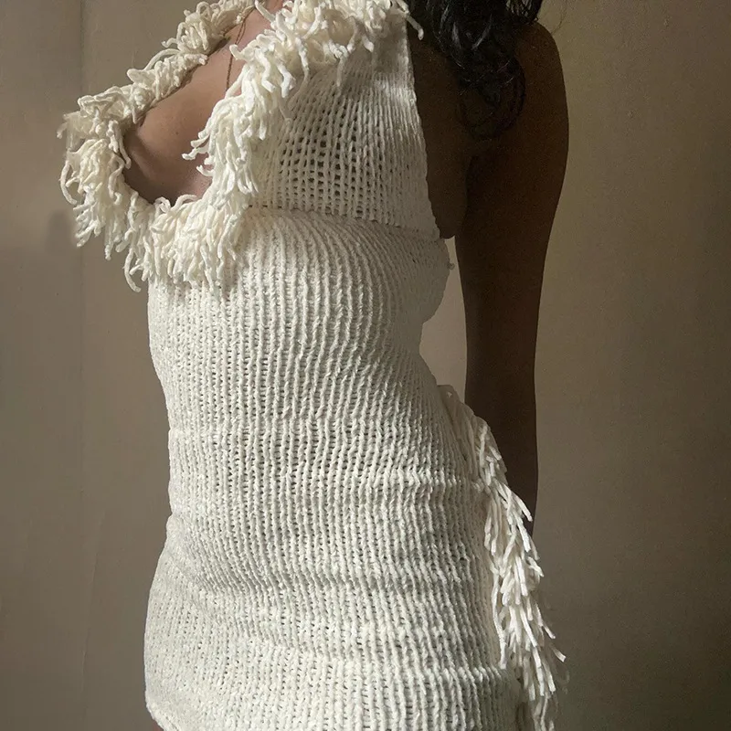 Women's Hip Skirt Fringe Dress Elegant Classic Style Halter Neck Tassel Sleeveless Solid Color Above Knee Casual Daily display picture 4