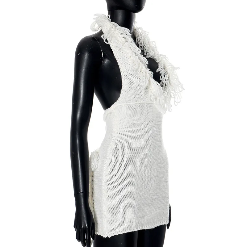 Women's Hip Skirt Fringe Dress Elegant Classic Style Halter Neck Tassel Sleeveless Solid Color Above Knee Casual Daily display picture 7