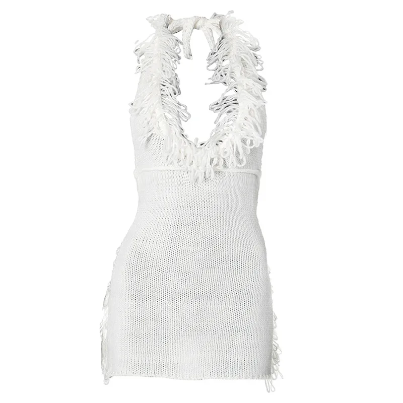 Women's Hip Skirt Fringe Dress Elegant Classic Style Halter Neck Tassel Sleeveless Solid Color Above Knee Casual Daily display picture 9