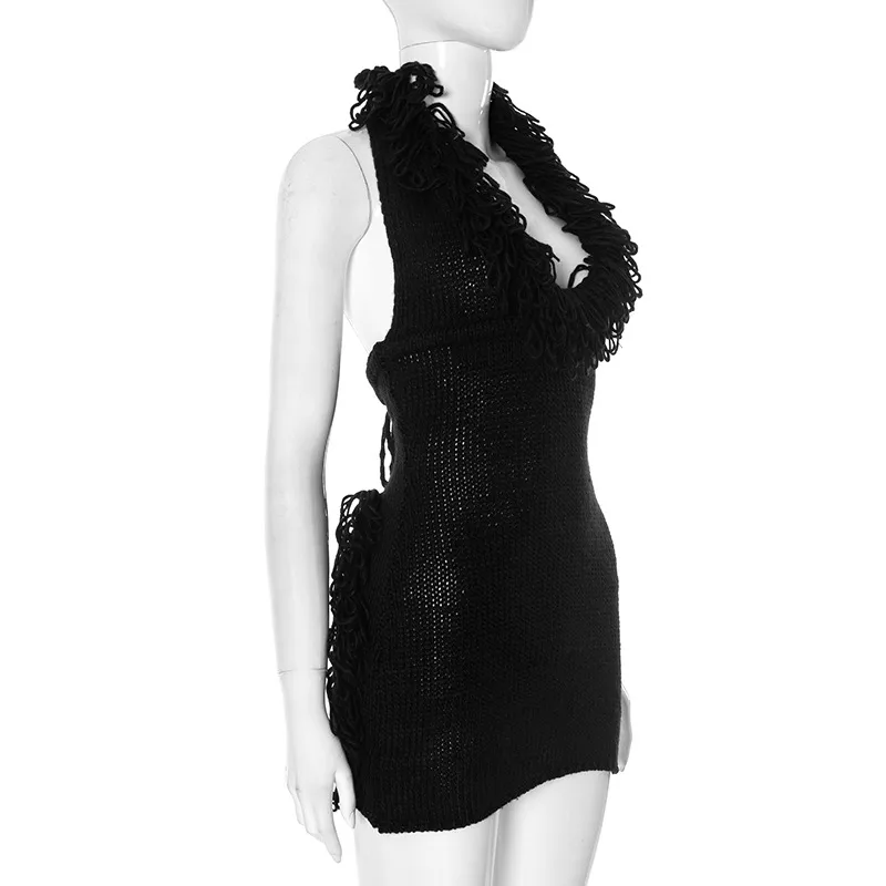 Women's Hip Skirt Fringe Dress Elegant Classic Style Halter Neck Tassel Sleeveless Solid Color Above Knee Casual Daily display picture 19