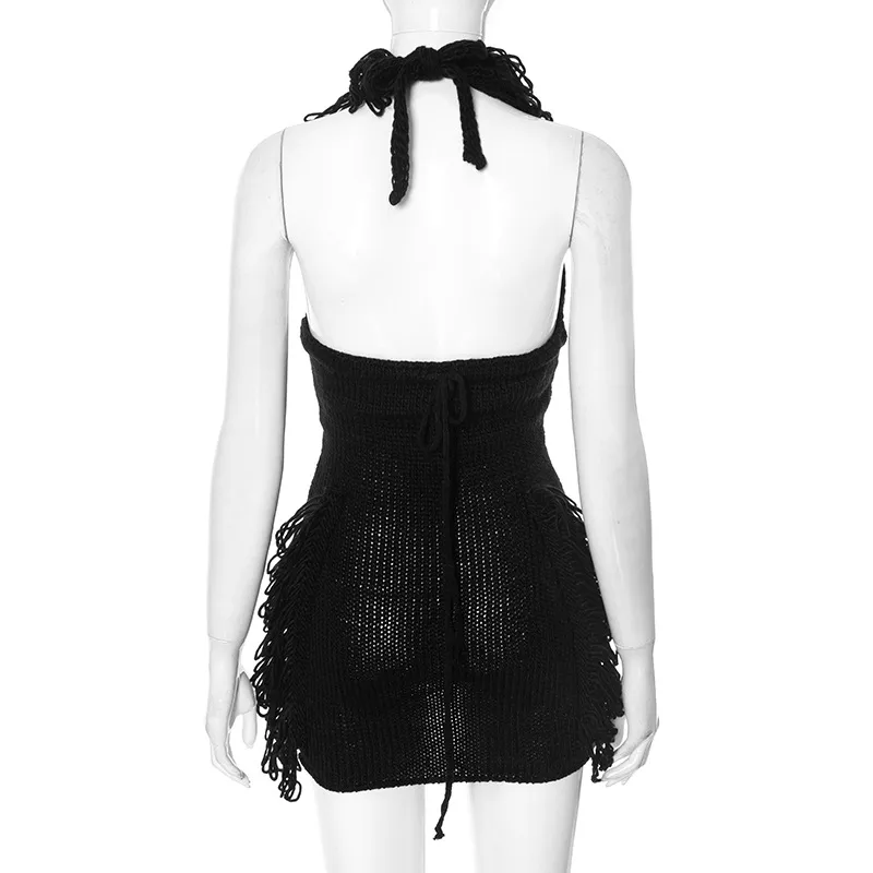 Women's Hip Skirt Fringe Dress Elegant Classic Style Halter Neck Tassel Sleeveless Solid Color Above Knee Casual Daily display picture 20