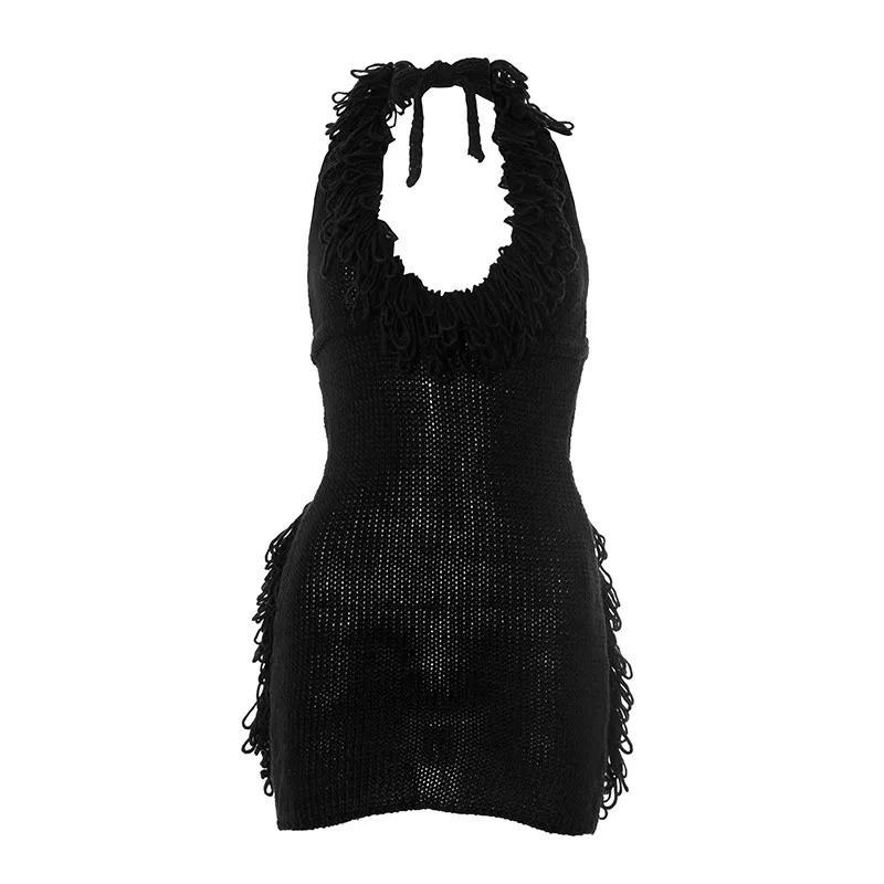 Women's Hip Skirt Fringe Dress Elegant Classic Style Halter Neck Tassel Sleeveless Solid Color Above Knee Casual Daily display picture 21