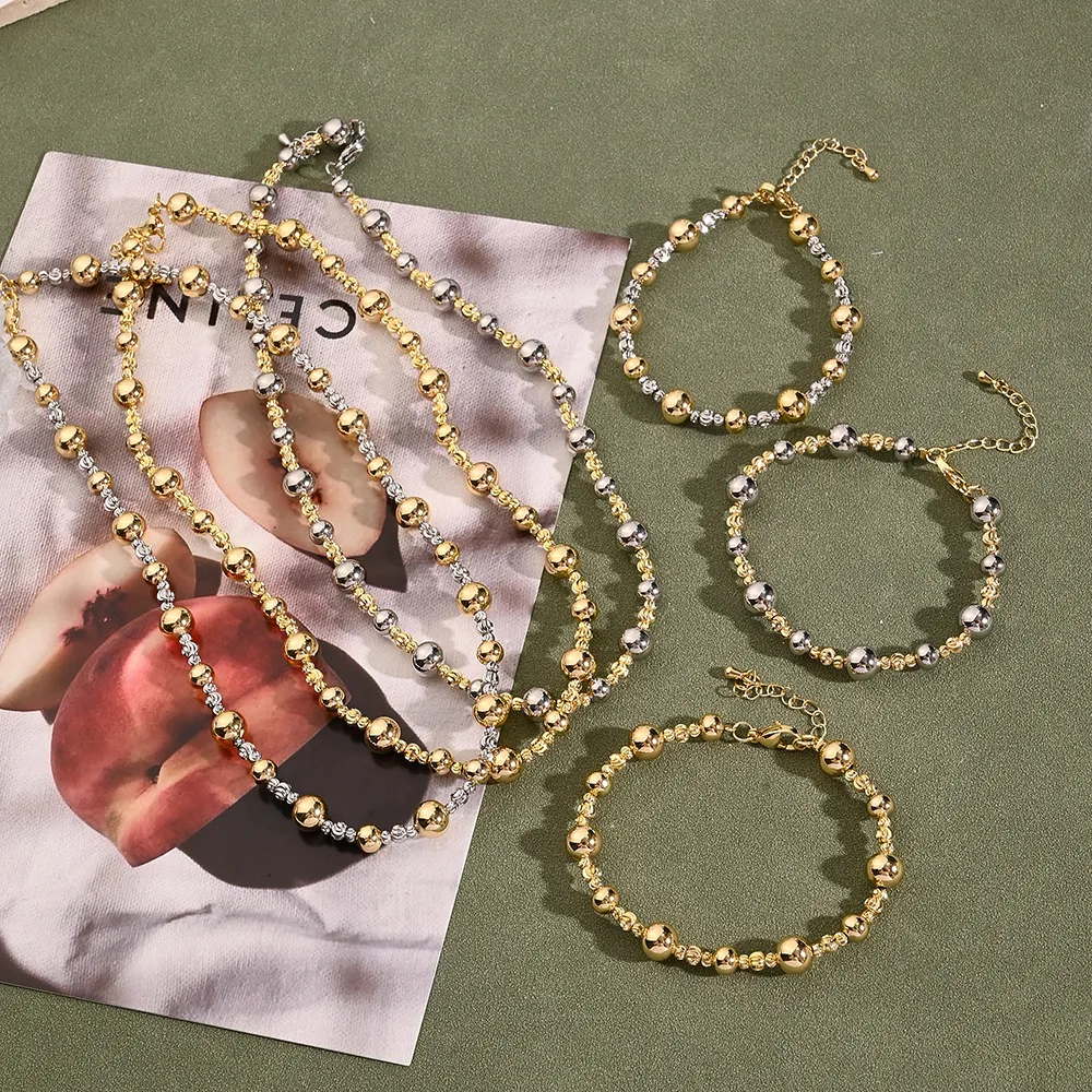 Casual Simple Style Round Copper Polishing Plating 18K Gold Plated Rose Gold Plated White Gold Plated Women's Bracelets Necklace Jewelry Set display picture 1