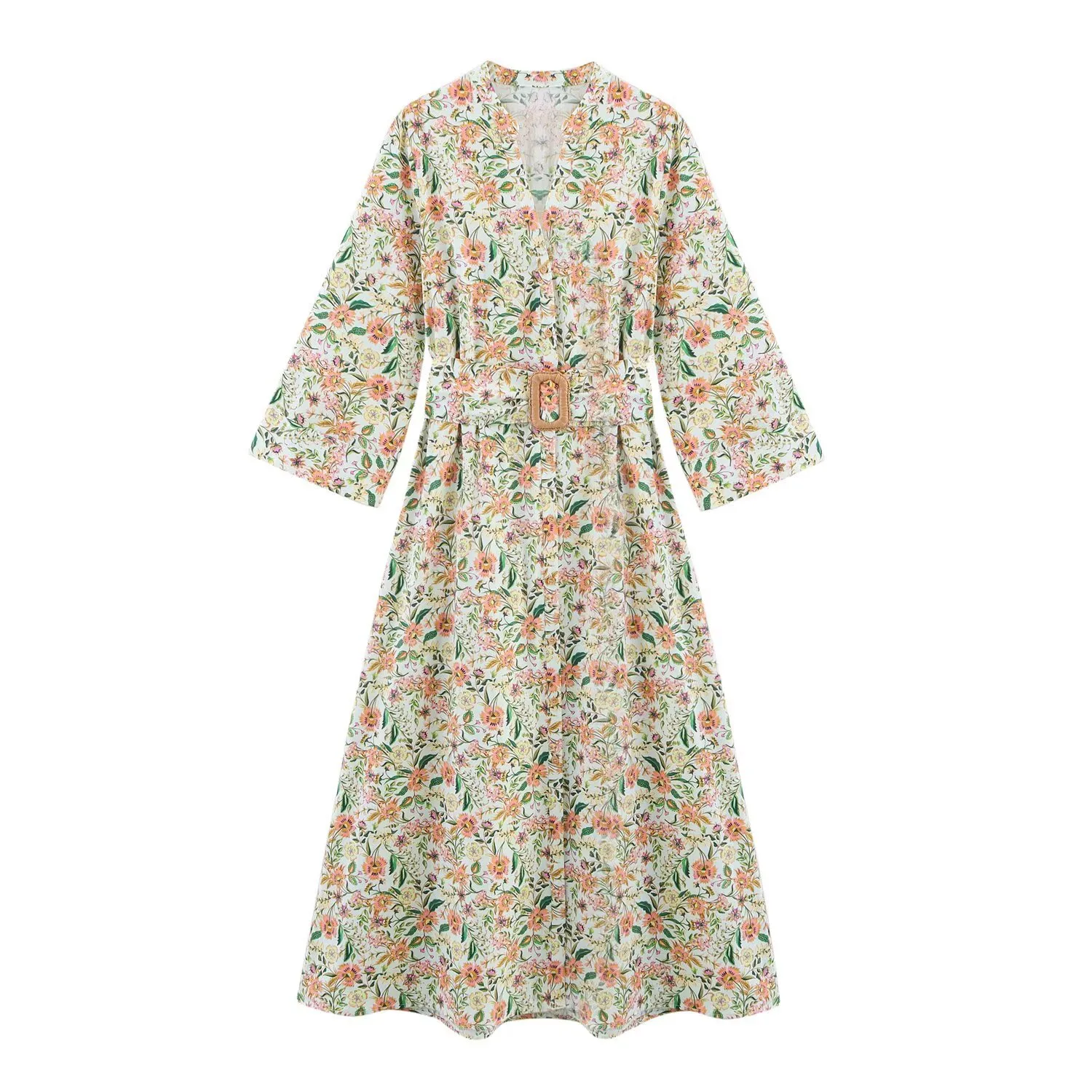 Women's Floral Dress Elegant V Neck Nine Points Sleeve Ditsy Floral Maxi Long Dress Holiday Travel Daily display picture 1