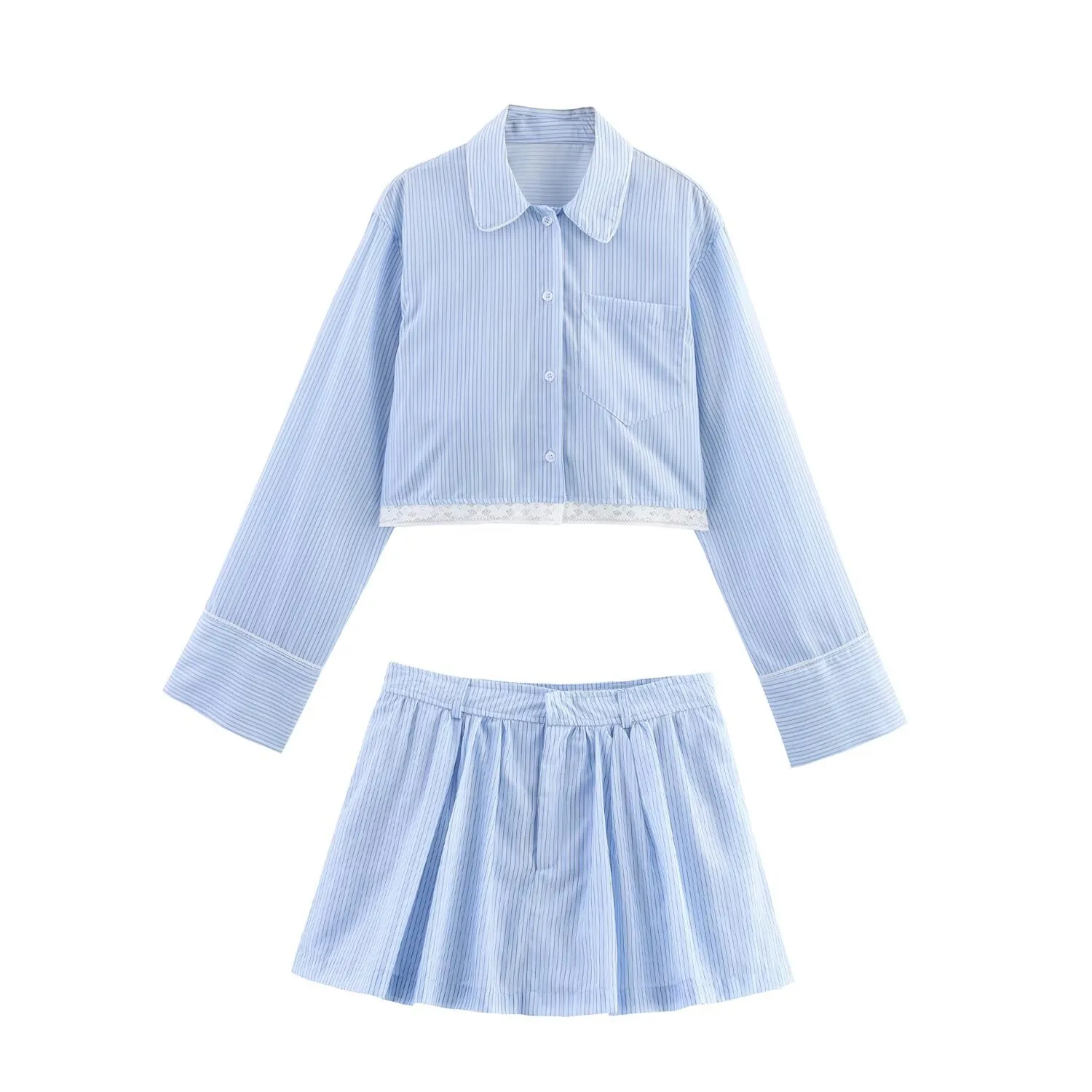 Daily Women's Casual Stripe Spandex Polyester Lace Skirt Co-ord Set Shorts Sets display picture 2