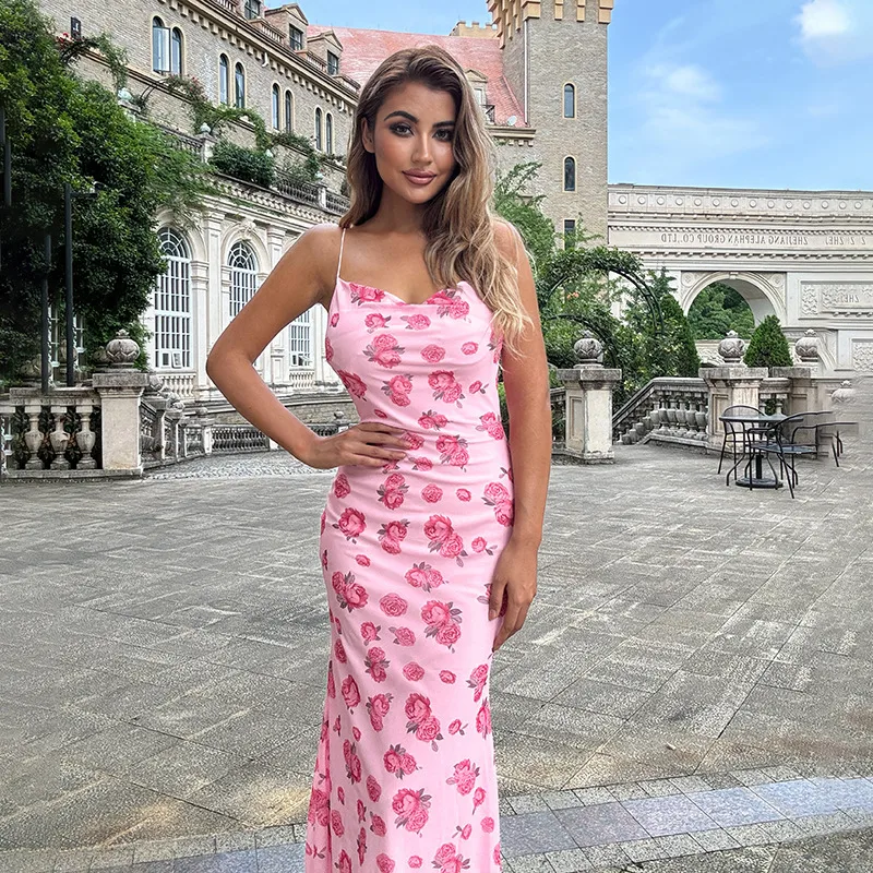 Women's Strap Dress Elegant Strap Backless Sleeveless Flower Maxi Long Dress Holiday Daily display picture 10