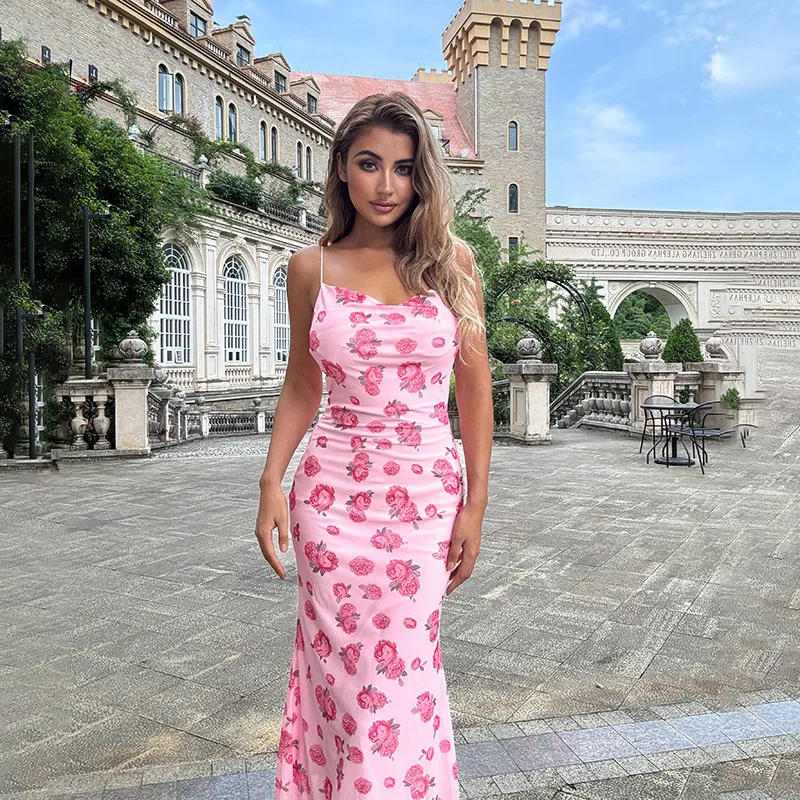 Women's Strap Dress Elegant Strap Backless Sleeveless Flower Maxi Long Dress Holiday Daily display picture 8