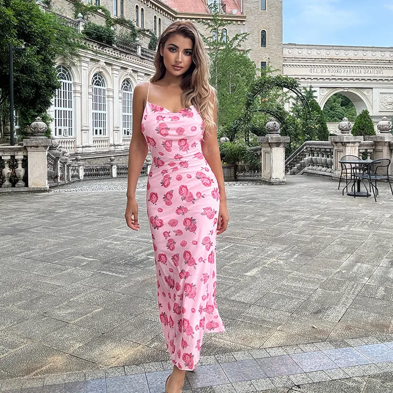 Women's Strap Dress Elegant Strap Backless Sleeveless Flower Maxi Long Dress Holiday Daily display picture 9