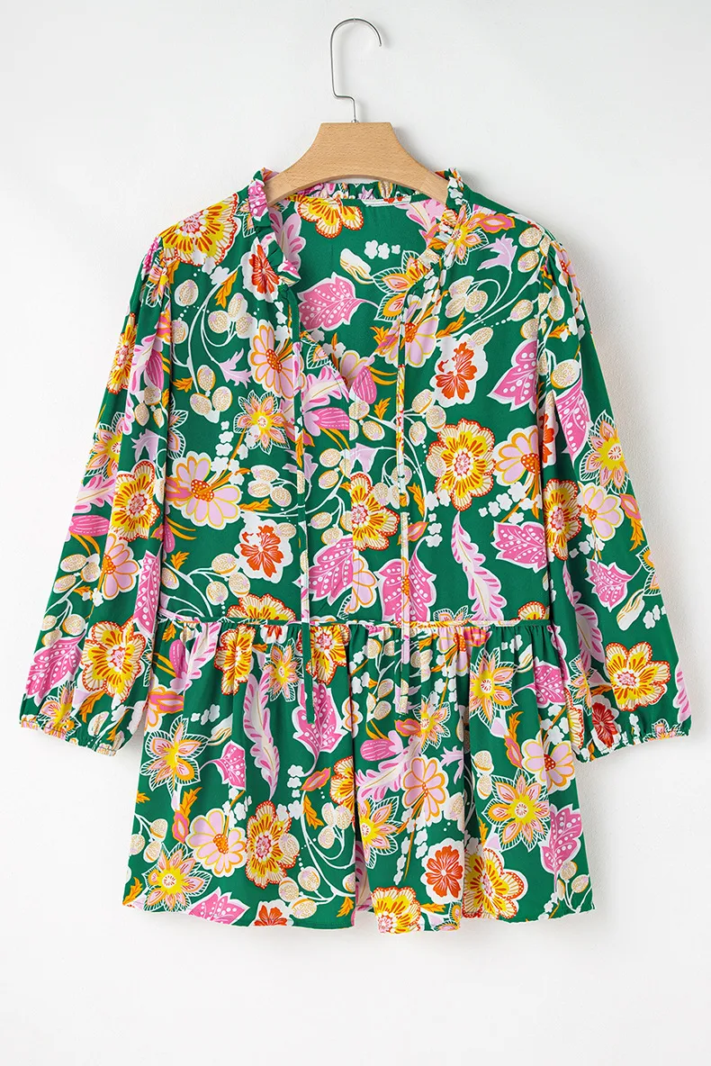 Women's T-shirt Long Sleeve Blouses Casual Vacation Color Block Flower display picture 6