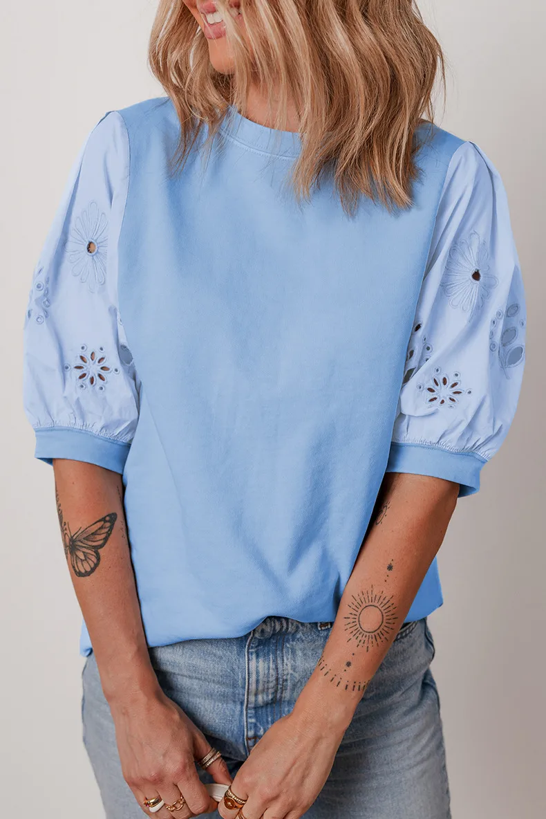 Women's T-shirt Half Sleeve Blouses Simple Style Streetwear Solid Color Flower display picture 2