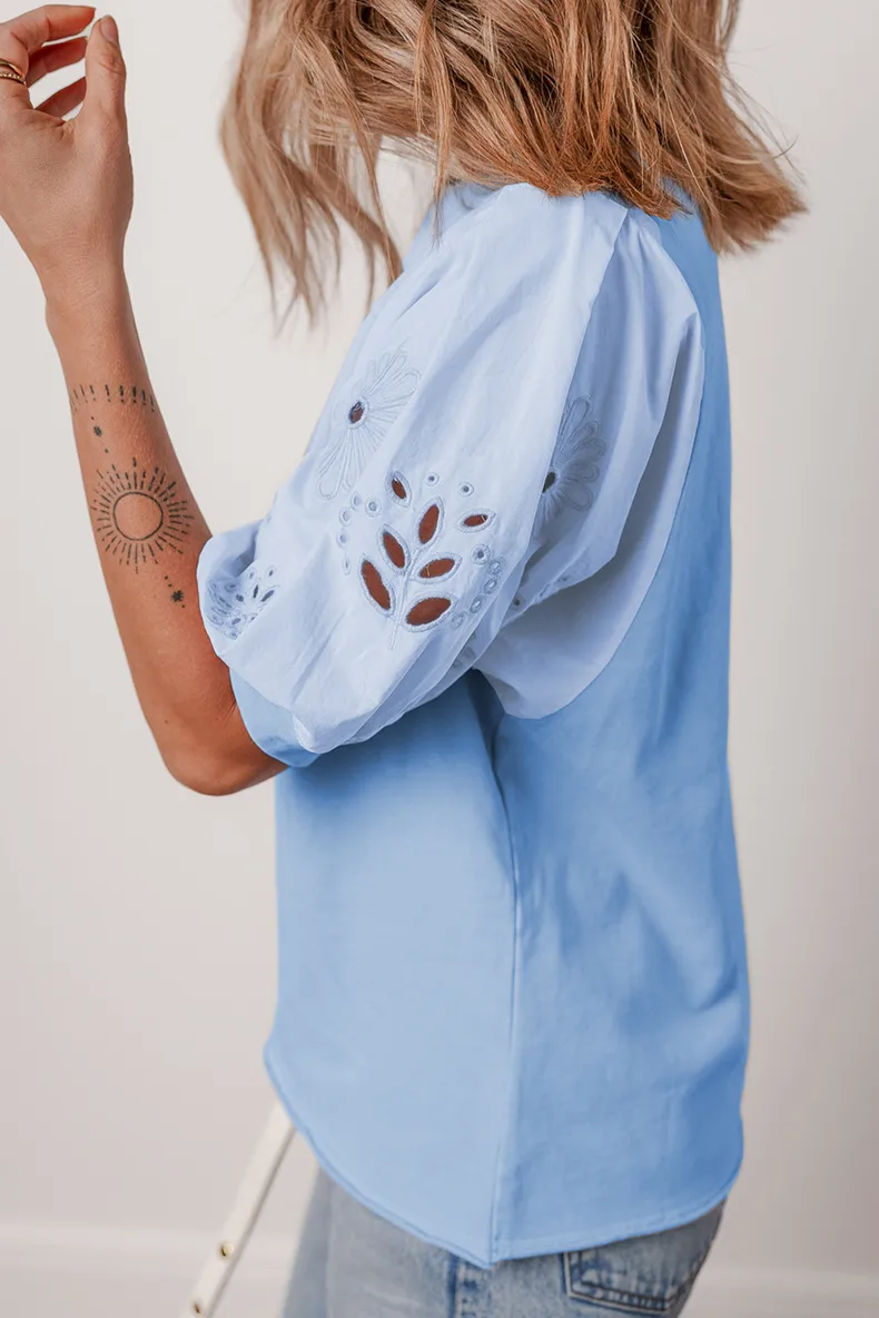Women's T-shirt Half Sleeve Blouses Simple Style Streetwear Solid Color Flower display picture 3