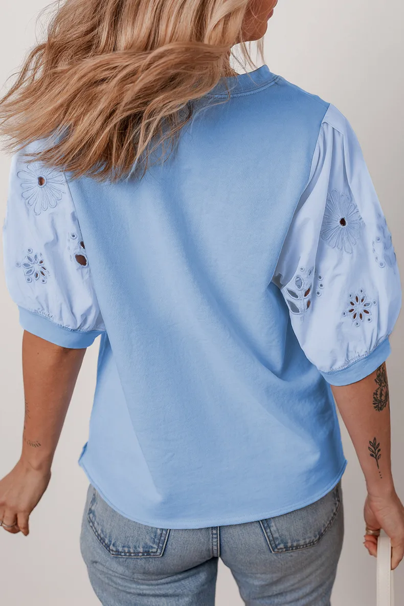 Women's T-shirt Half Sleeve Blouses Simple Style Streetwear Solid Color Flower display picture 4
