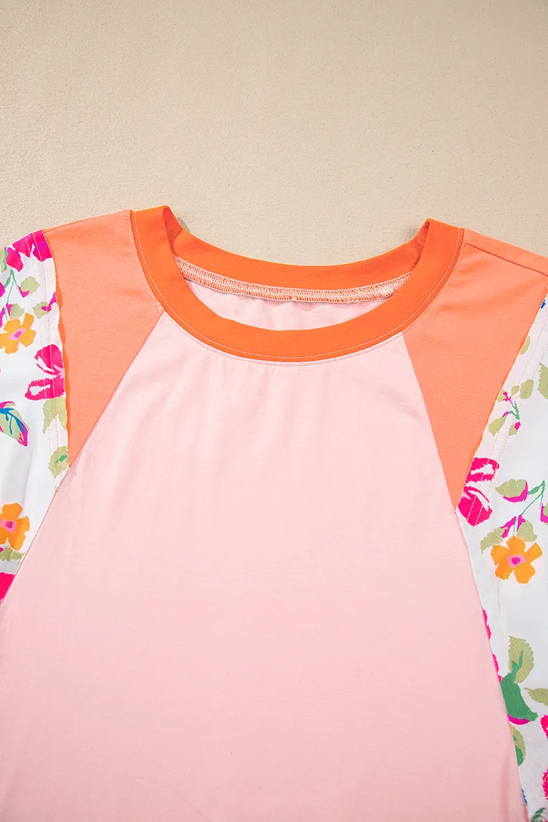 T-shirt 3/4 Length Sleeve Plus Size Tops Casual New And New Leisure Simple Style Color Block Flower display picture 8
