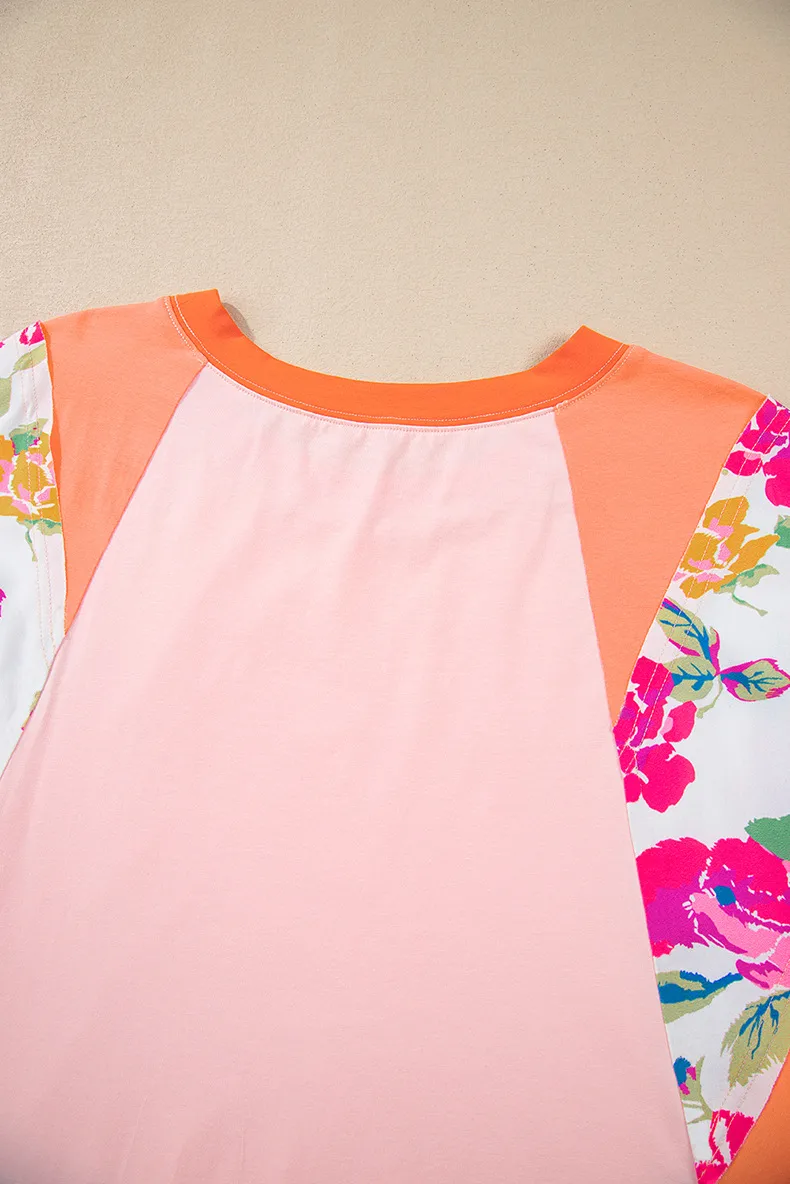 T-shirt 3/4 Length Sleeve Plus Size Tops Casual New And New Leisure Simple Style Color Block Flower display picture 9