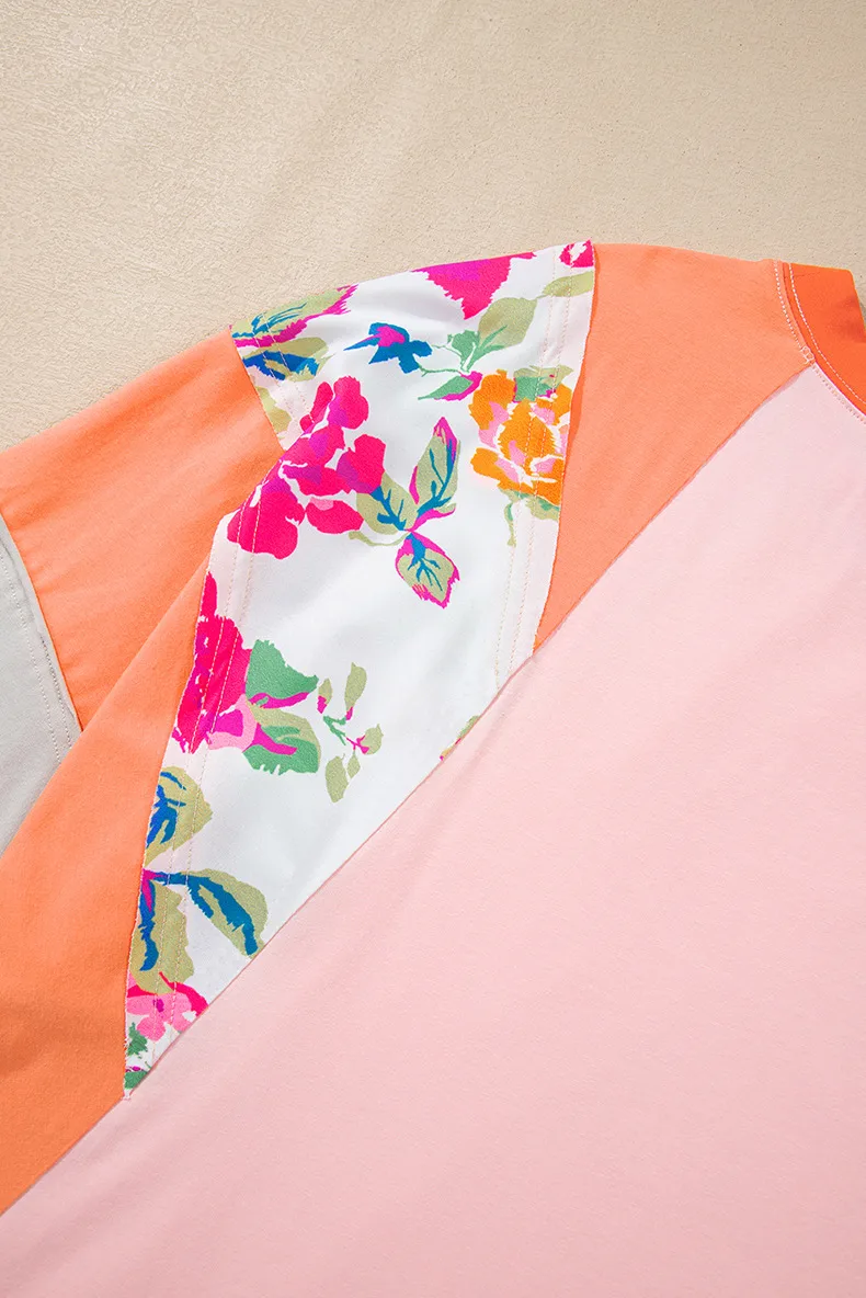 T-shirt 3/4 Length Sleeve Plus Size Tops Casual New And New Leisure Simple Style Color Block Flower display picture 10