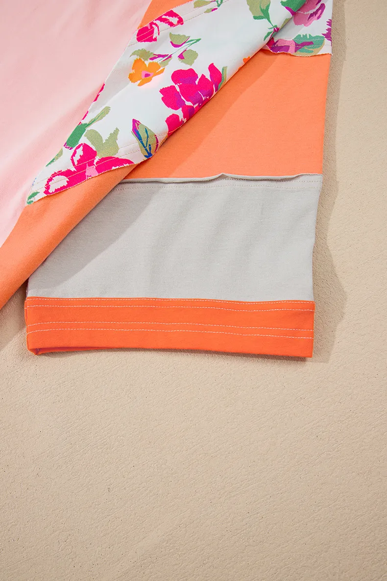 T-shirt 3/4 Length Sleeve Plus Size Tops Casual New And New Leisure Simple Style Color Block Flower display picture 11