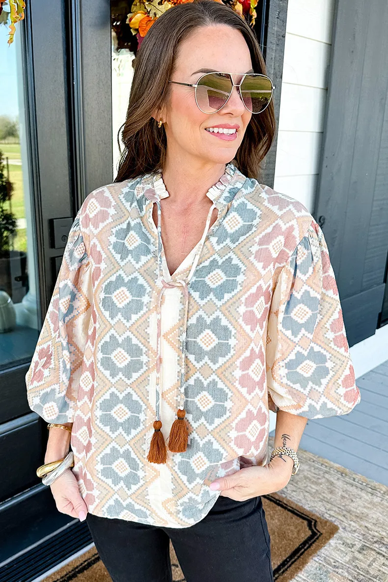 Women's T-shirt 3/4 Length Sleeve T-Shirts Elegant Vintage Style Geometric display picture 2