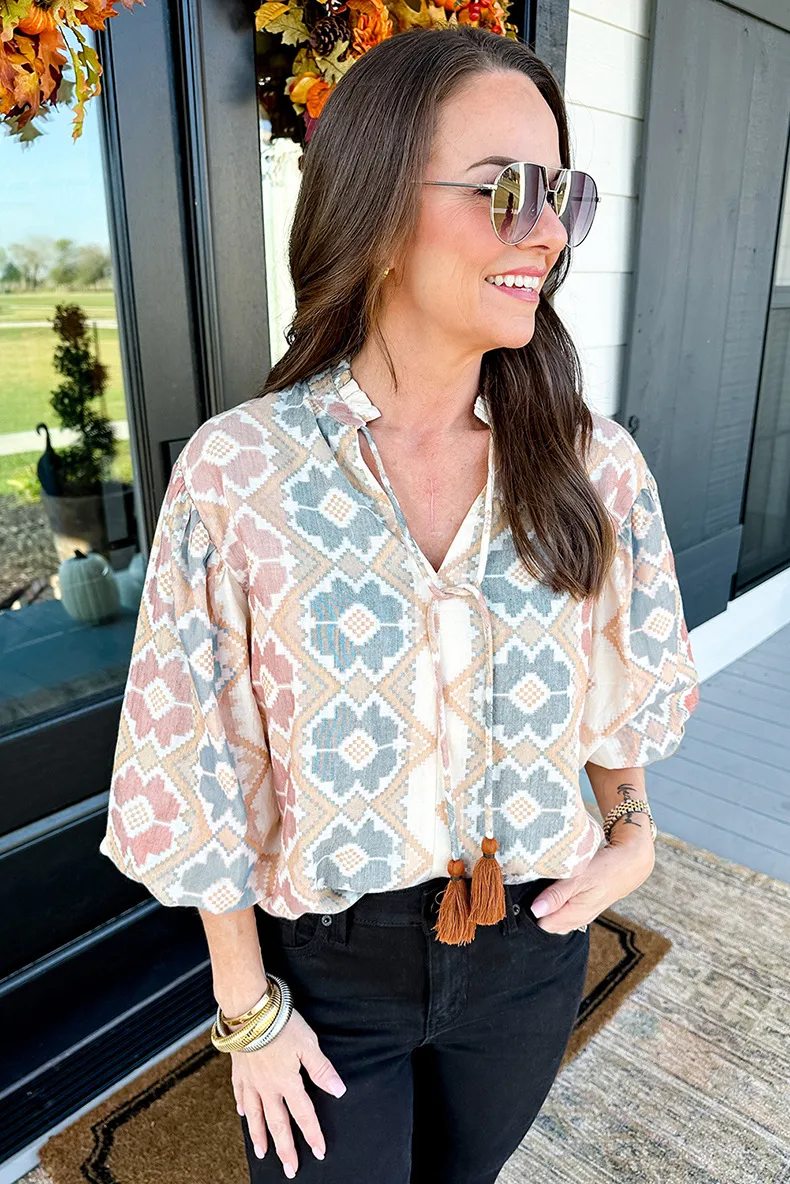 Women's T-shirt 3/4 Length Sleeve T-Shirts Elegant Vintage Style Geometric display picture 3