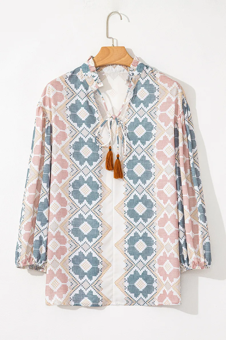 Women's T-shirt 3/4 Length Sleeve T-Shirts Elegant Vintage Style Geometric display picture 5