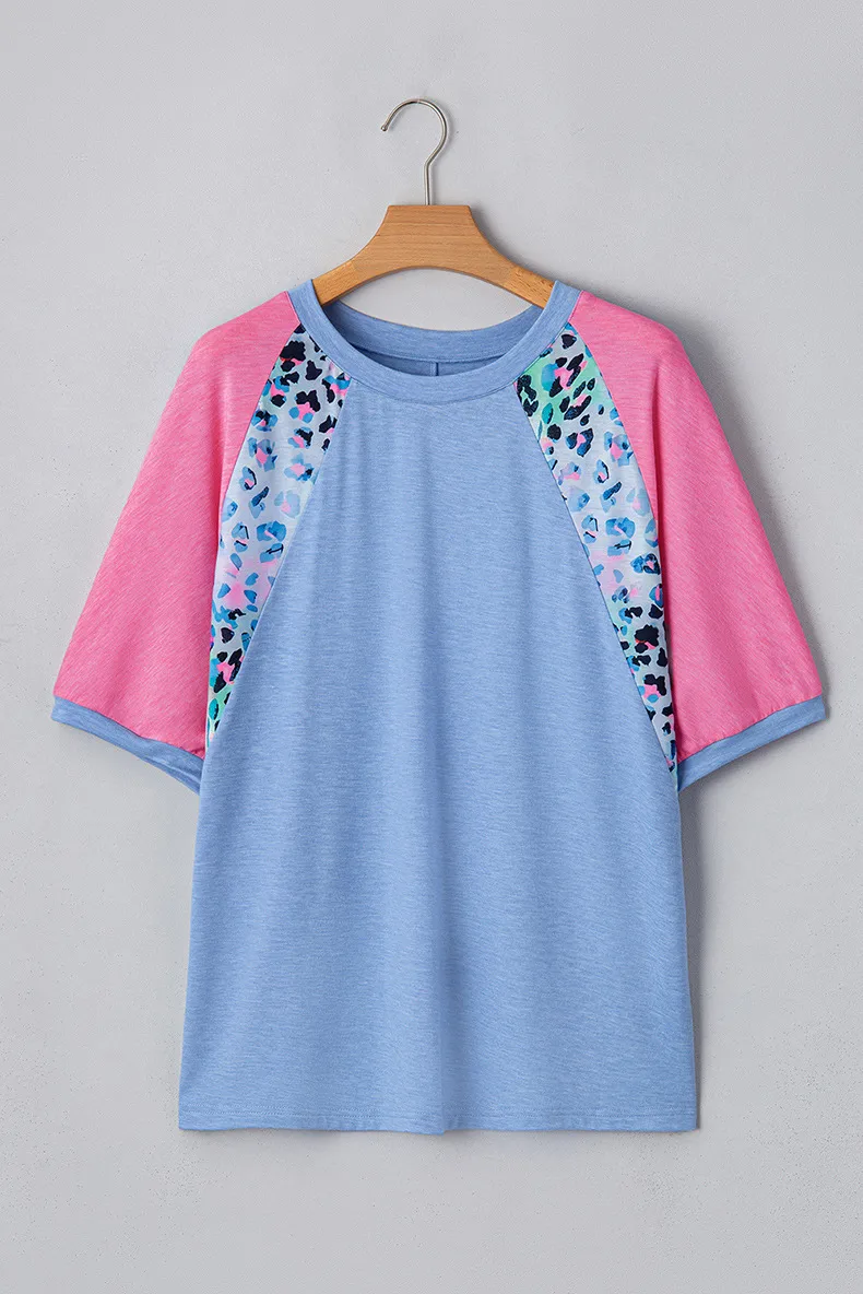 T-shirt Half Sleeve Plus Size Tops Casual Streetwear Color Block Leopard display picture 6