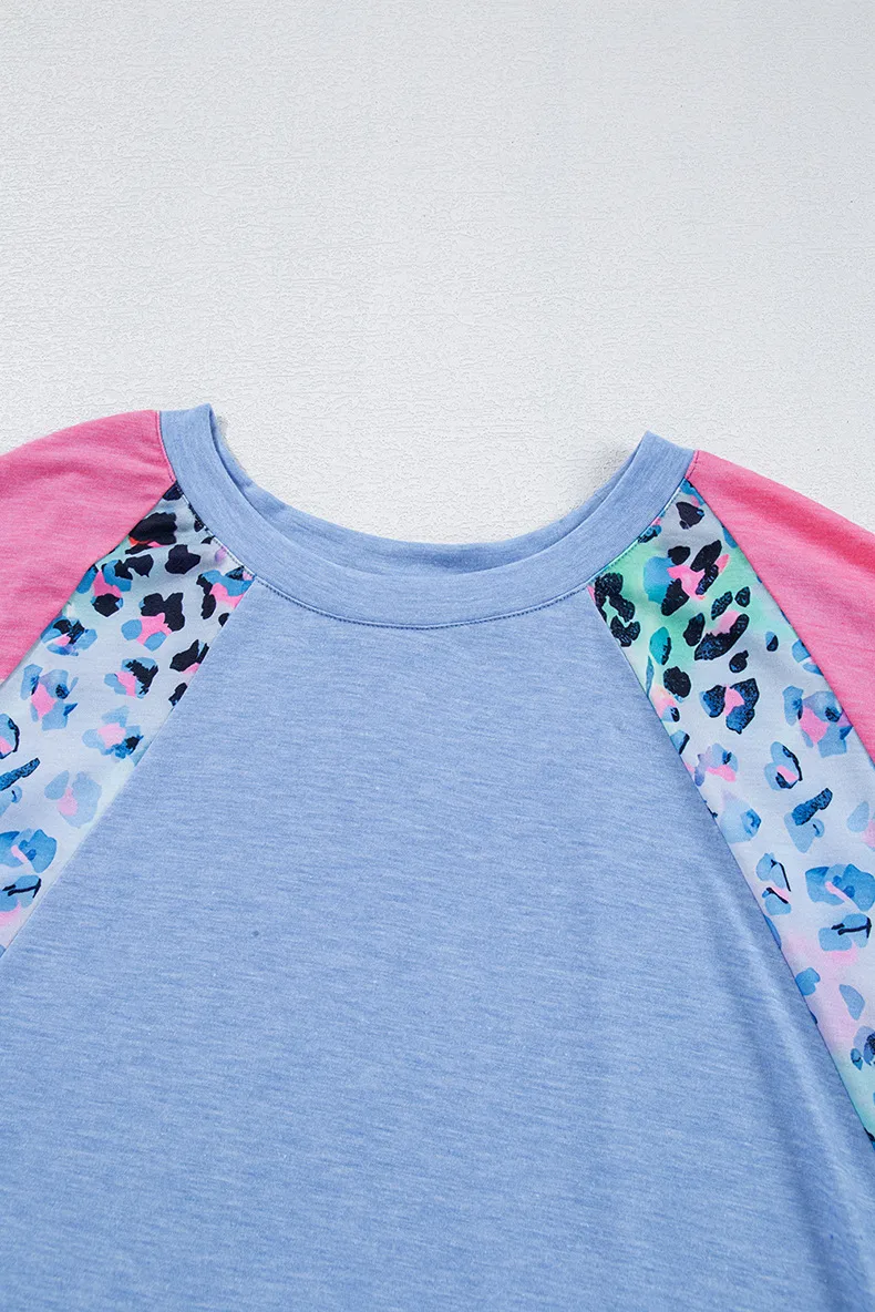 T-shirt Half Sleeve Plus Size Tops Casual Streetwear Color Block Leopard display picture 8