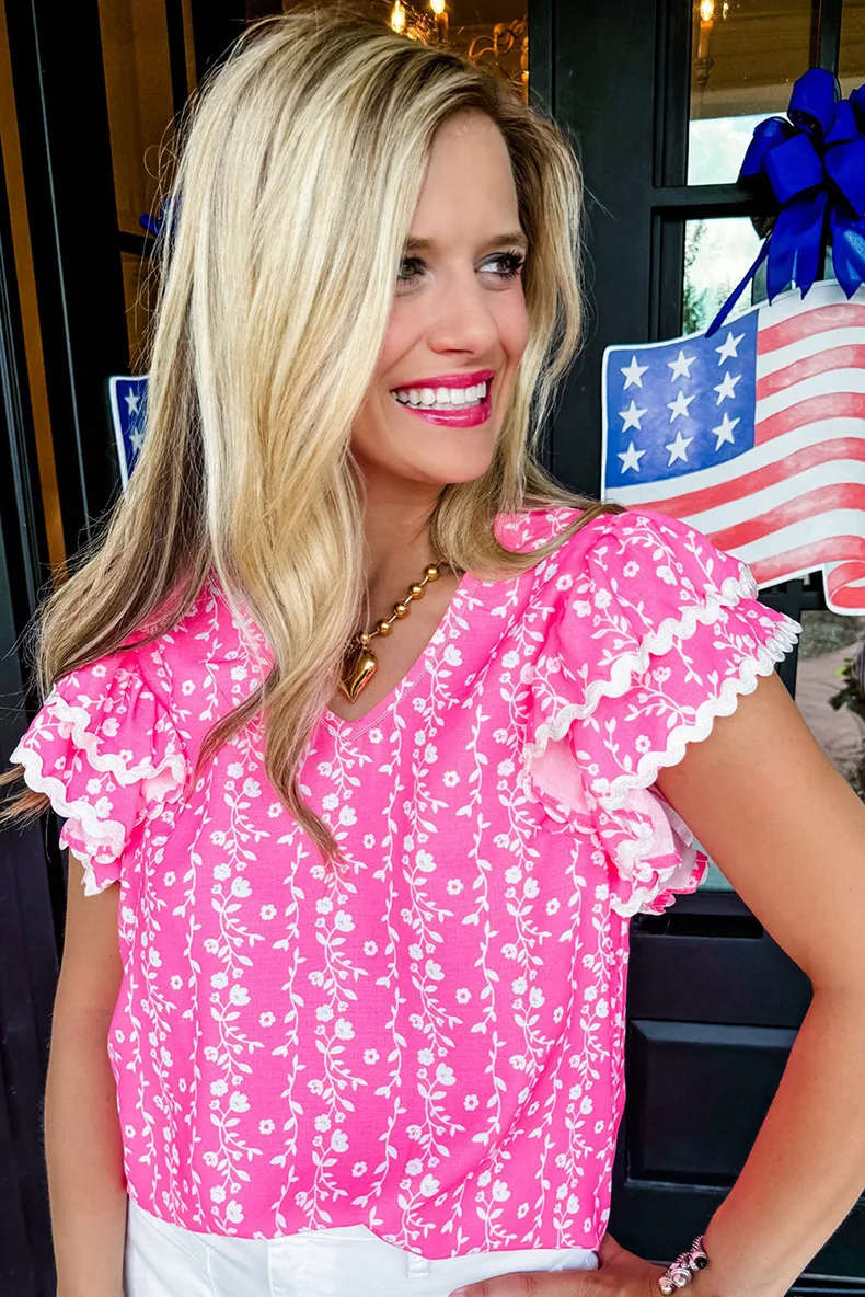 Women's Chiffon Shirt Short Sleeve Blouses Casual Vacation Flower display picture 3
