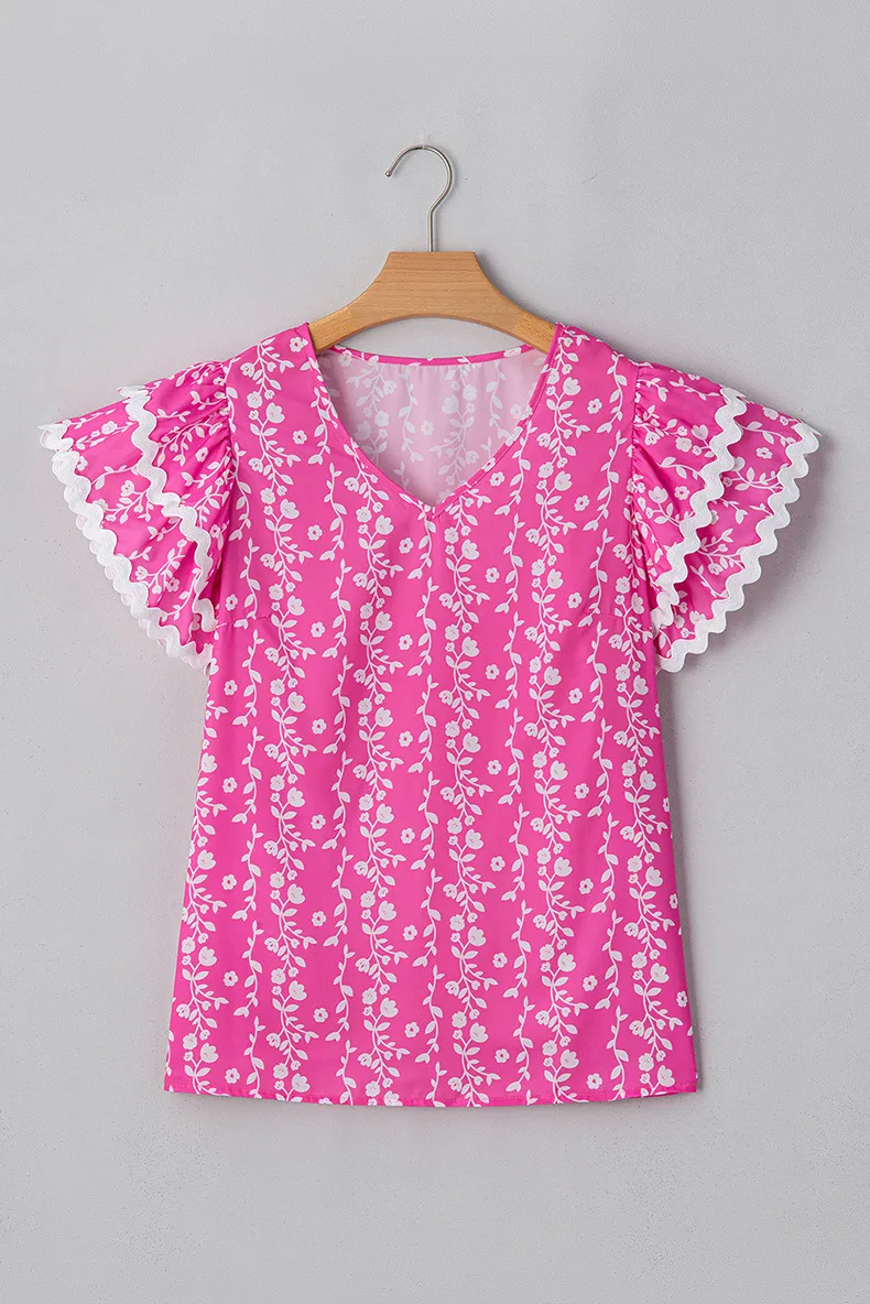 Women's Chiffon Shirt Short Sleeve Blouses Casual Vacation Flower display picture 5