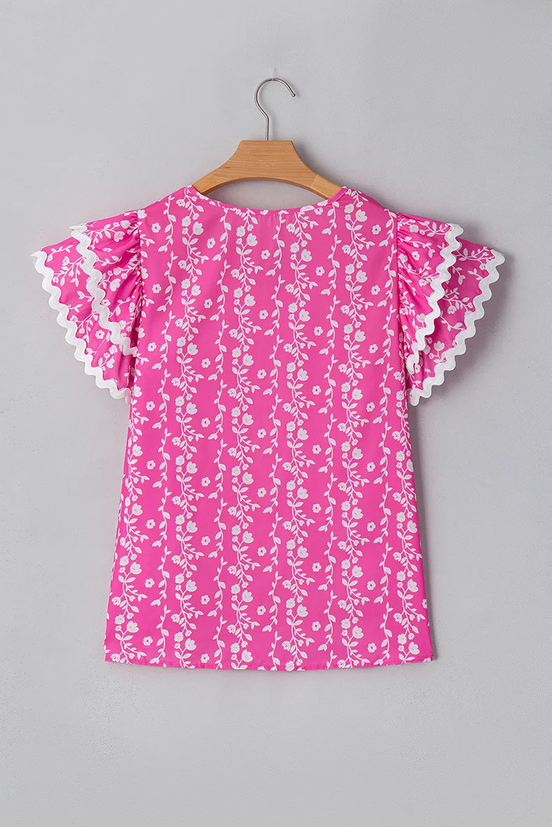 Women's Chiffon Shirt Short Sleeve Blouses Casual Vacation Flower display picture 6