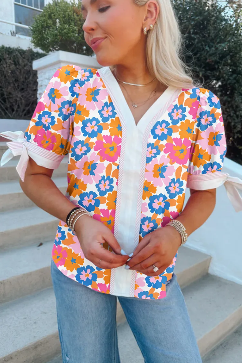 Women's Chiffon Shirt Short Sleeve Blouses Simple Style Classic Style Flower display picture 2
