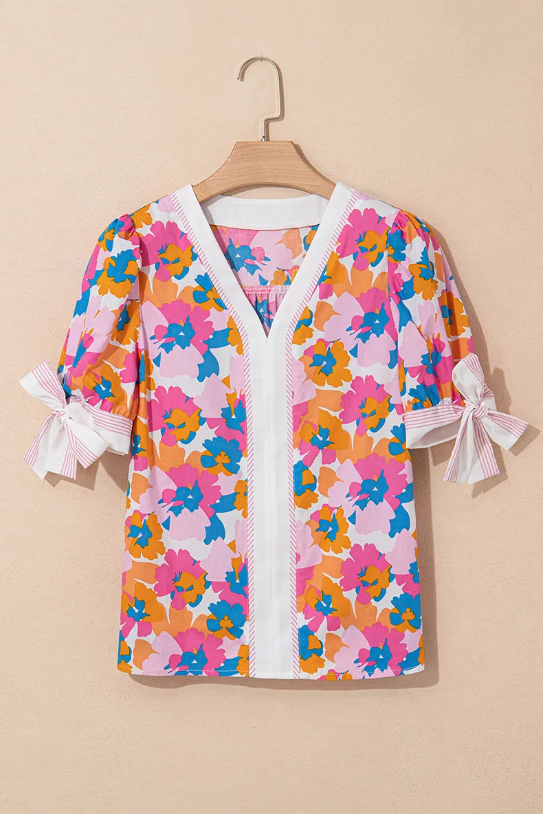 Women's Chiffon Shirt Short Sleeve Blouses Simple Style Classic Style Flower display picture 4