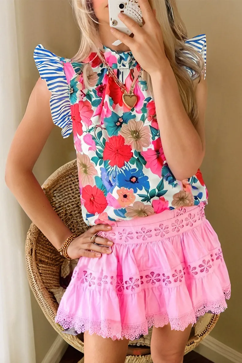 Women's Chiffon Shirt Sleeveless Blouses Bohemian Flower display picture 1