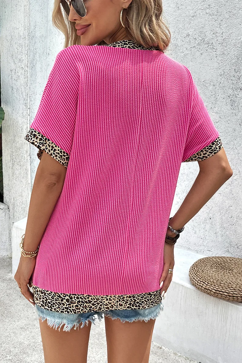 Women's T-shirt Short Sleeve T-Shirts Streetwear Solid Color Leopard display picture 6
