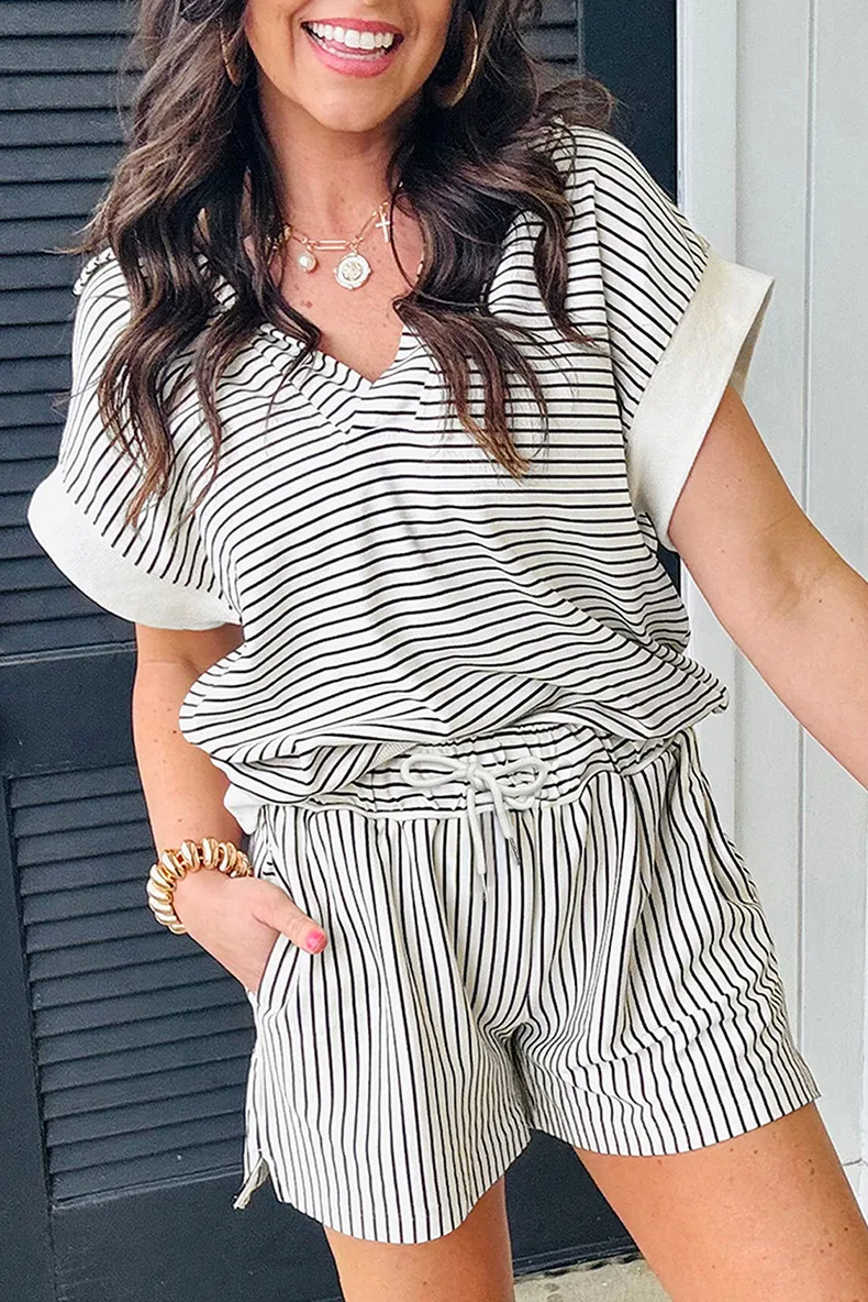 Casual Street Women's Simple Style Classic Style Stripe Polyester Viscose Fiber Shorts Co-ord Set Shorts Sets display picture 1