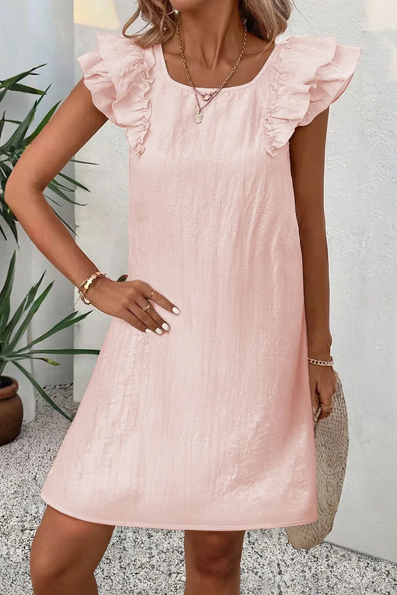 Women's S1562 Casual Simple Style U Neck Short Sleeve Solid Color Above Knee Holiday Daily display picture 1