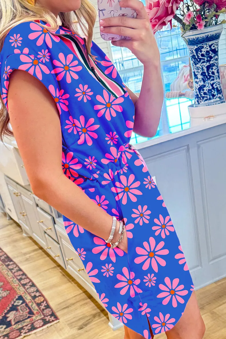 Women's S1562 Casual Vacation V Neck Short Sleeve Flower Above Knee Holiday Street display picture 2