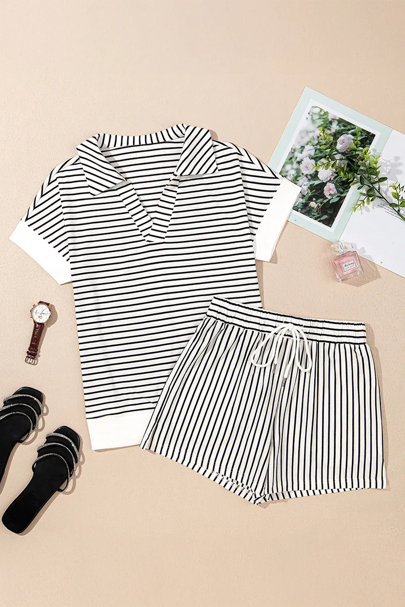 Casual Street Women's Simple Style Classic Style Stripe Polyester Viscose Fiber Shorts Co-ord Set Shorts Sets display picture 4