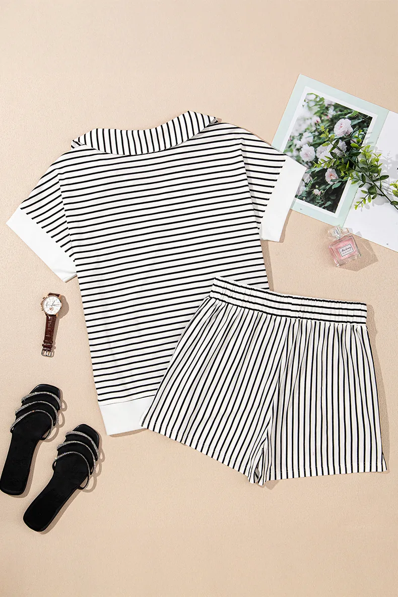 Casual Street Women's Simple Style Classic Style Stripe Polyester Viscose Fiber Shorts Co-ord Set Shorts Sets display picture 5