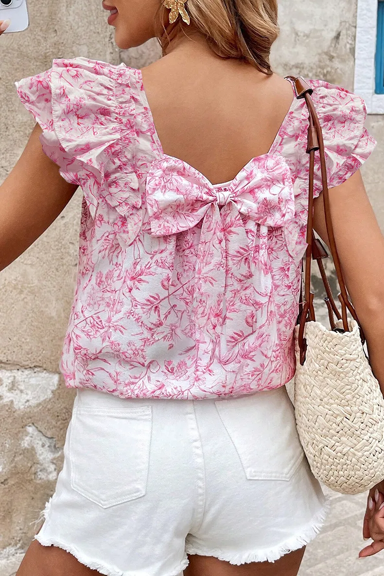 Women's T-shirt Short Sleeve T-Shirts Bow Back Casual Plant display picture 2