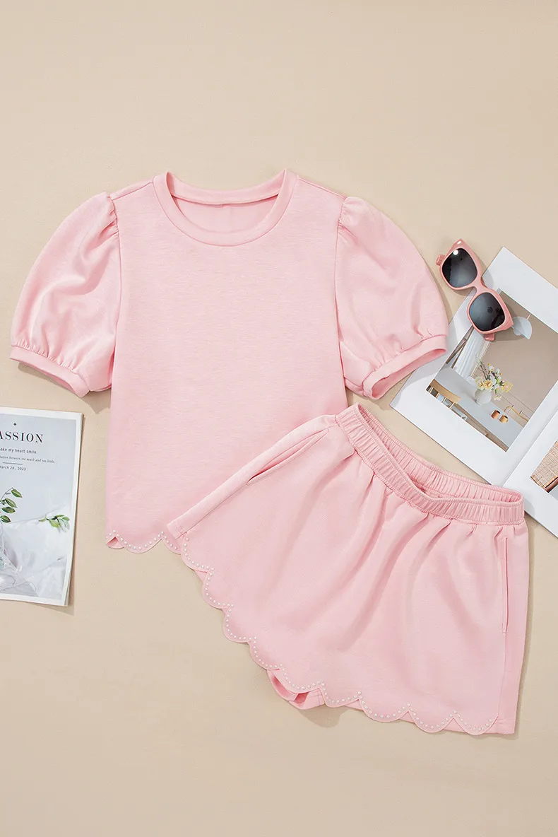 Daily Women's Casual Solid Color Spandex Polyester Viscose Fiber Pearl Shorts Co-ord Set Shorts Sets display picture 5