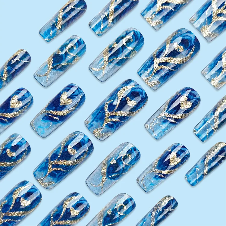 Hot Girl Glitter Love Nail Sticker Gold Grain Water Pipe Nail Nail Patch Finished Product  Hot Selling 24 Pieces Wear Nail display picture 3