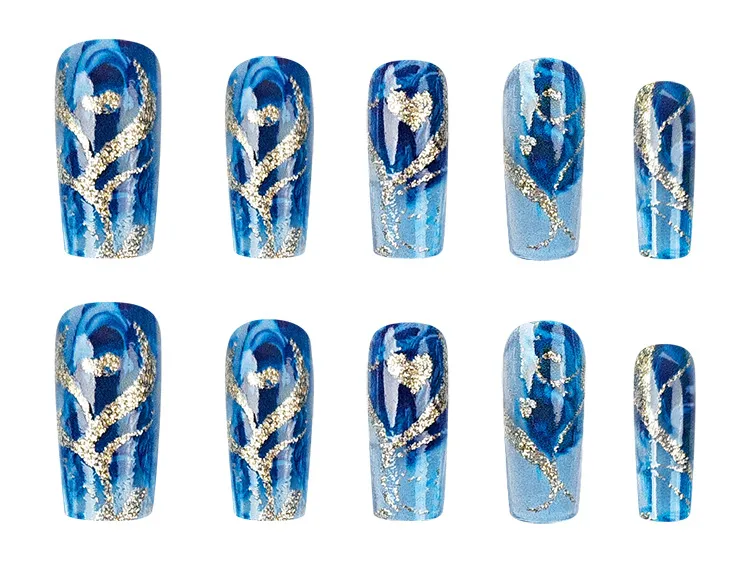 Hot Girl Glitter Love Nail Sticker Gold Grain Water Pipe Nail Nail Patch Finished Product  Hot Selling 24 Pieces Wear Nail display picture 5