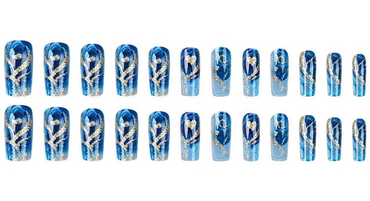 Hot Girl Glitter Love Nail Sticker Gold Grain Water Pipe Nail Nail Patch Finished Product  Hot Selling 24 Pieces Wear Nail display picture 6