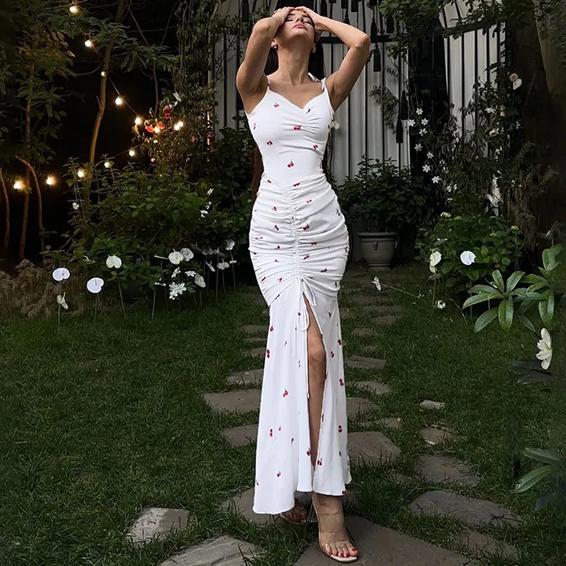 Women's Strap Dress Elegant Strap Slit Pleated Sleeveless Flower Leopard Maxi Long Dress Holiday Daily display picture 1