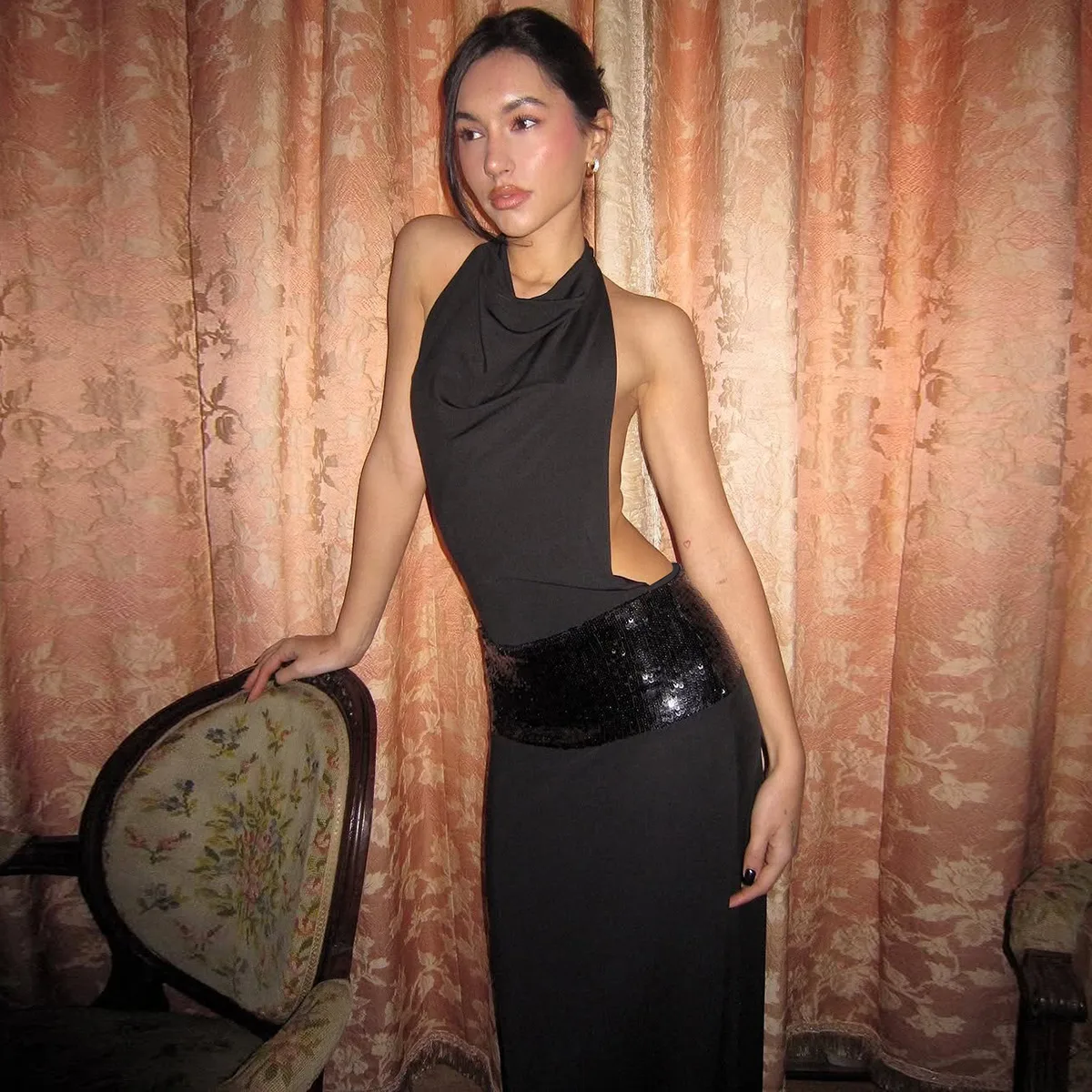 Women's Sheath Dress Elegant Sexy Halter Neck Backless Sleeveless Solid Color Maxi Long Dress Holiday Banquet Daily display picture 5