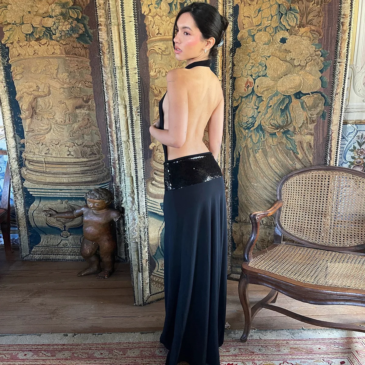Women's Sheath Dress Elegant Sexy Halter Neck Backless Sleeveless Solid Color Maxi Long Dress Holiday Banquet Daily display picture 3