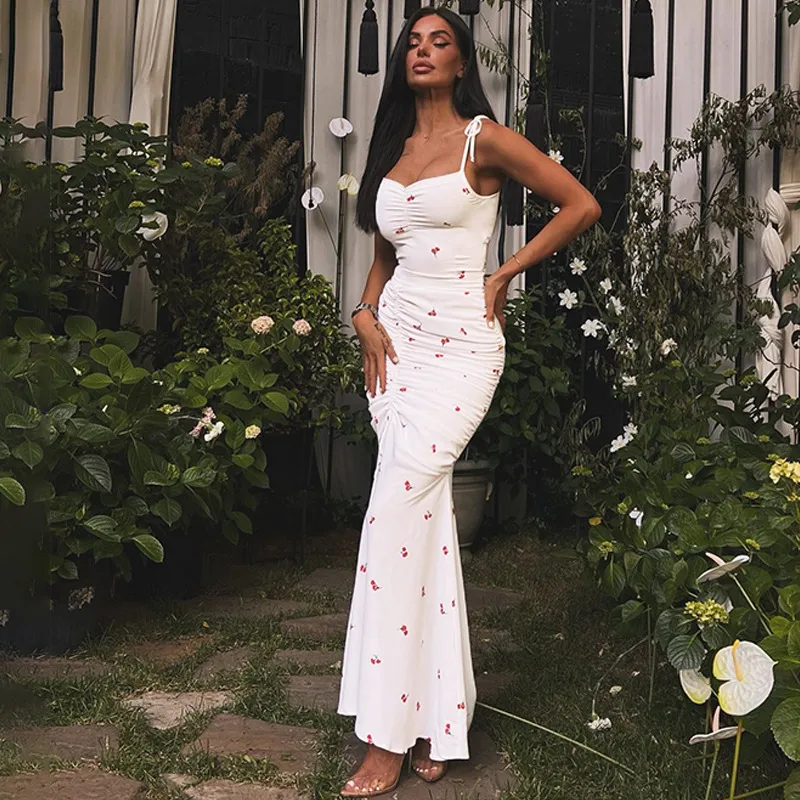Women's Strap Dress Elegant Strap Slit Pleated Sleeveless Flower Leopard Maxi Long Dress Holiday Daily display picture 4