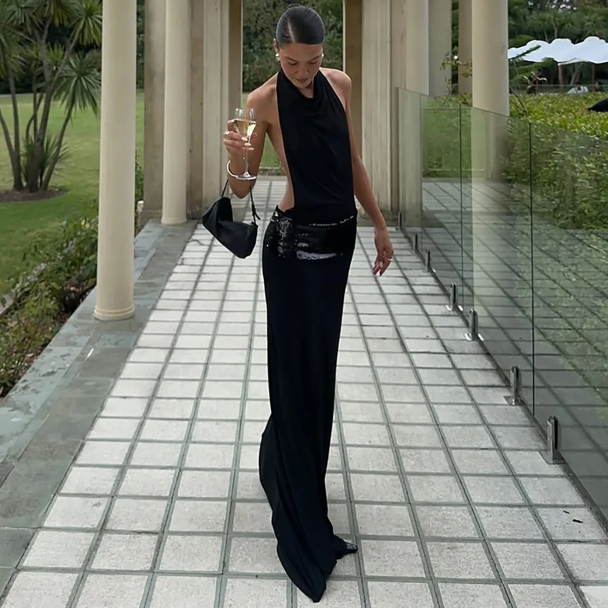 Women's Sheath Dress Elegant Sexy Halter Neck Backless Sleeveless Solid Color Maxi Long Dress Holiday Banquet Daily display picture 4