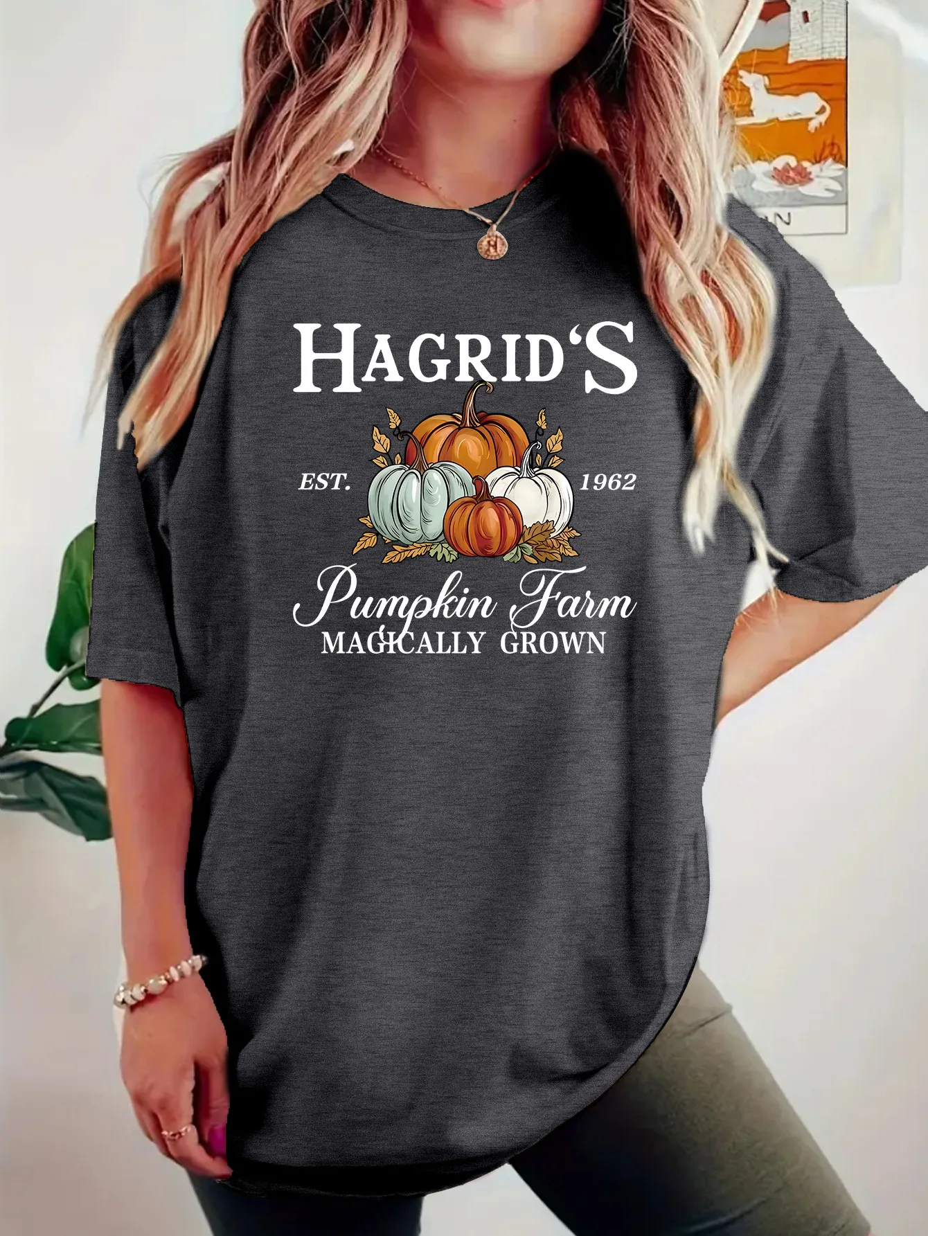 Women's T-shirt Short Sleeve T-Shirts Casual Vocabulary Words/Name Pumpkin display picture 6